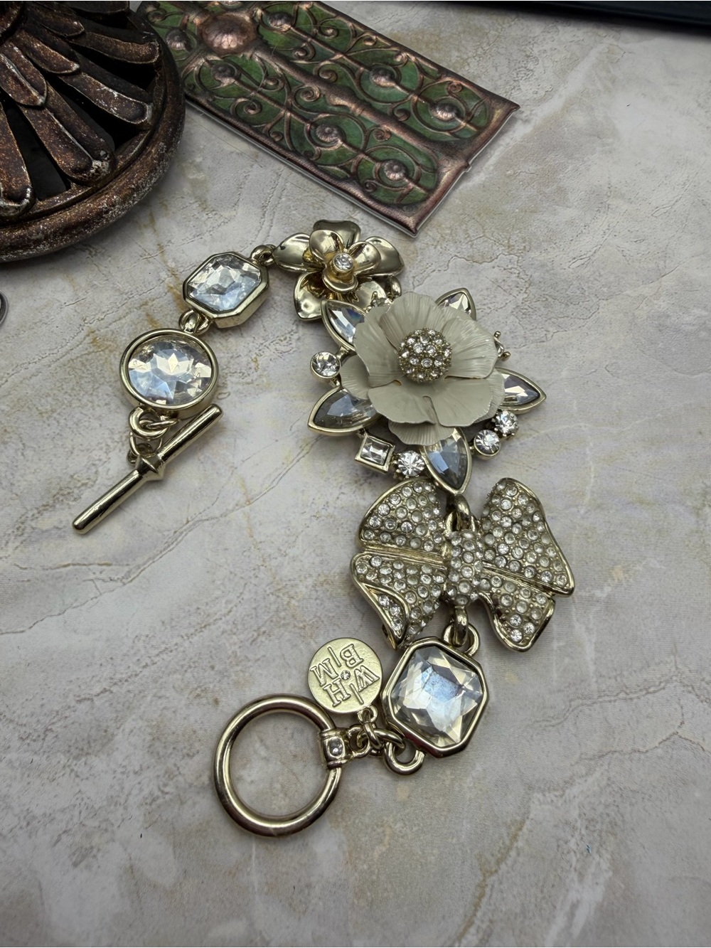 White House Black Market Gold-Tone Floral Crystal Bracelet